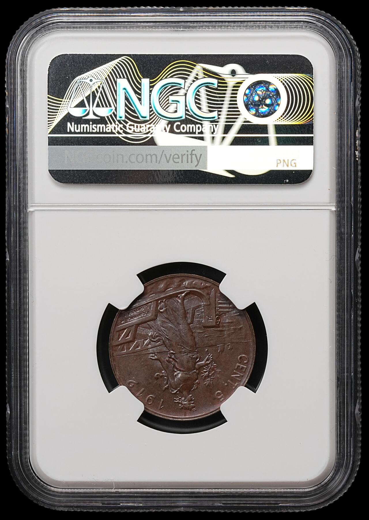 修遠堂世界钱币第109期 NGC MS63BN 1912年意大利5分铜币，稀少的年份，特年