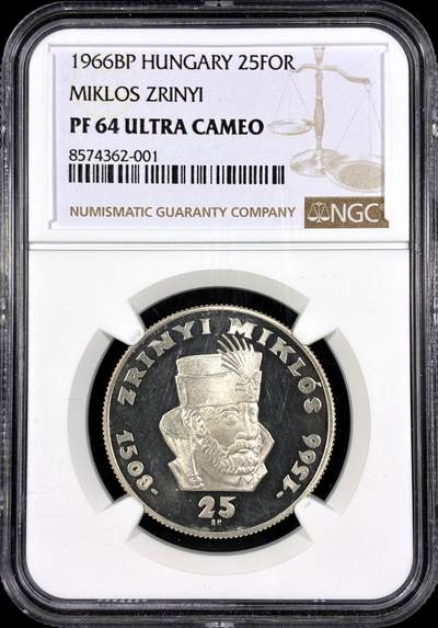 【雨安】【直播拍卖】【第0130期-评级币章】2026-03-28 周六 19:30 (金价981.33, 银价17.11) - [评级欧洲] Hungary 匈牙利 25福琳 1966年 米克洛什·兹里尼 Miklos Zrinyi NGC-PF64UC 精制币