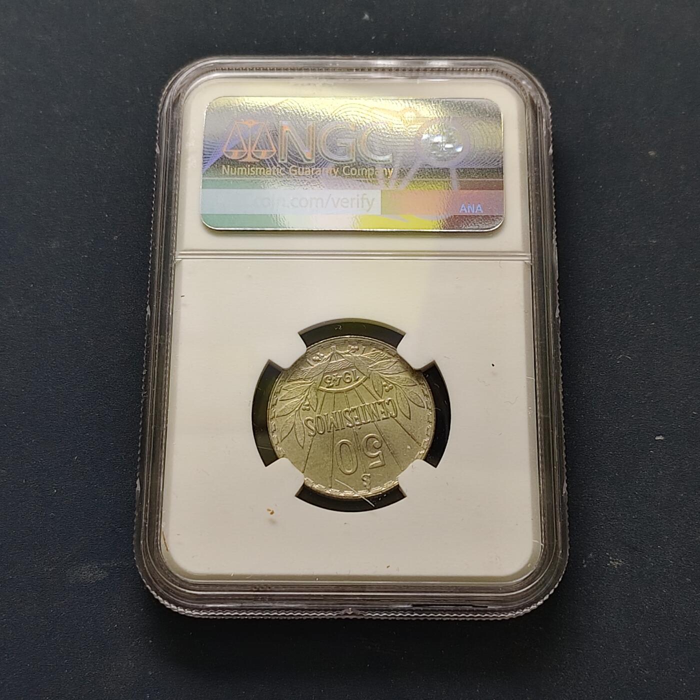 【全场包邮】纯粹捡漏拍515场 乌拉圭1943年50分银币【24毫米7克72%】-NGC MS64