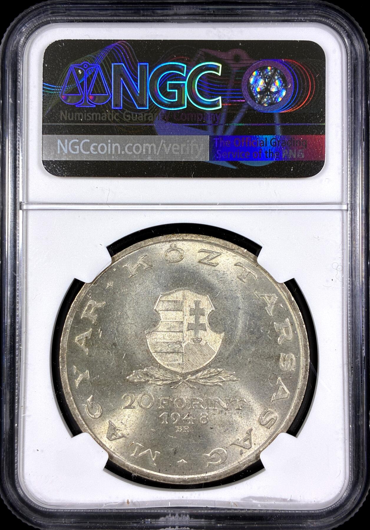 【雨安】【直播拍卖】【第0130期-评级币章】2026-03-28 周六 19:30 (金价981.33, 银价17.11) [评级欧洲] Hungary 匈牙利 20福林 1948年 作家米哈伊·坦奇奇  NGC-MS62