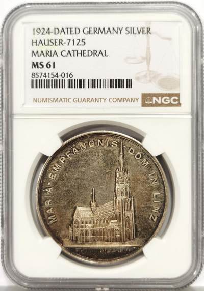 博洋堂“芳菲春韵”3月精品大拍专场暨第166期（全场包邮） - NGC MS61 德国1924年玛丽亚大教堂大银章，类似PL底板，五彩！