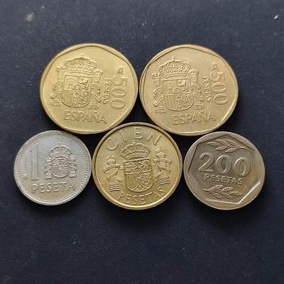 【全场包邮】纯粹捡漏拍514场 - 西班牙1988-1989年散币5枚一组-含高值币