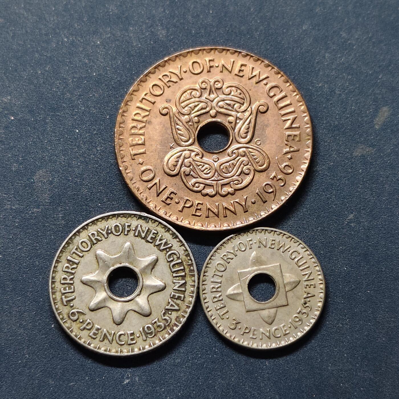 【全场包邮】纯粹捡漏拍514场 英属新几内亚1935-1936年3枚套币