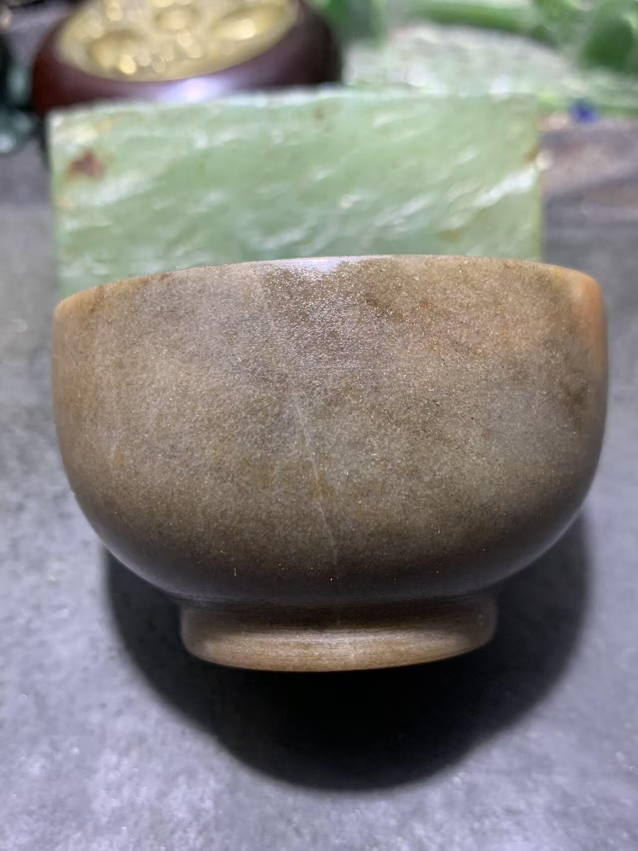 精美天然缅甸树化玉（木化玉）手工打磨小碗一个！