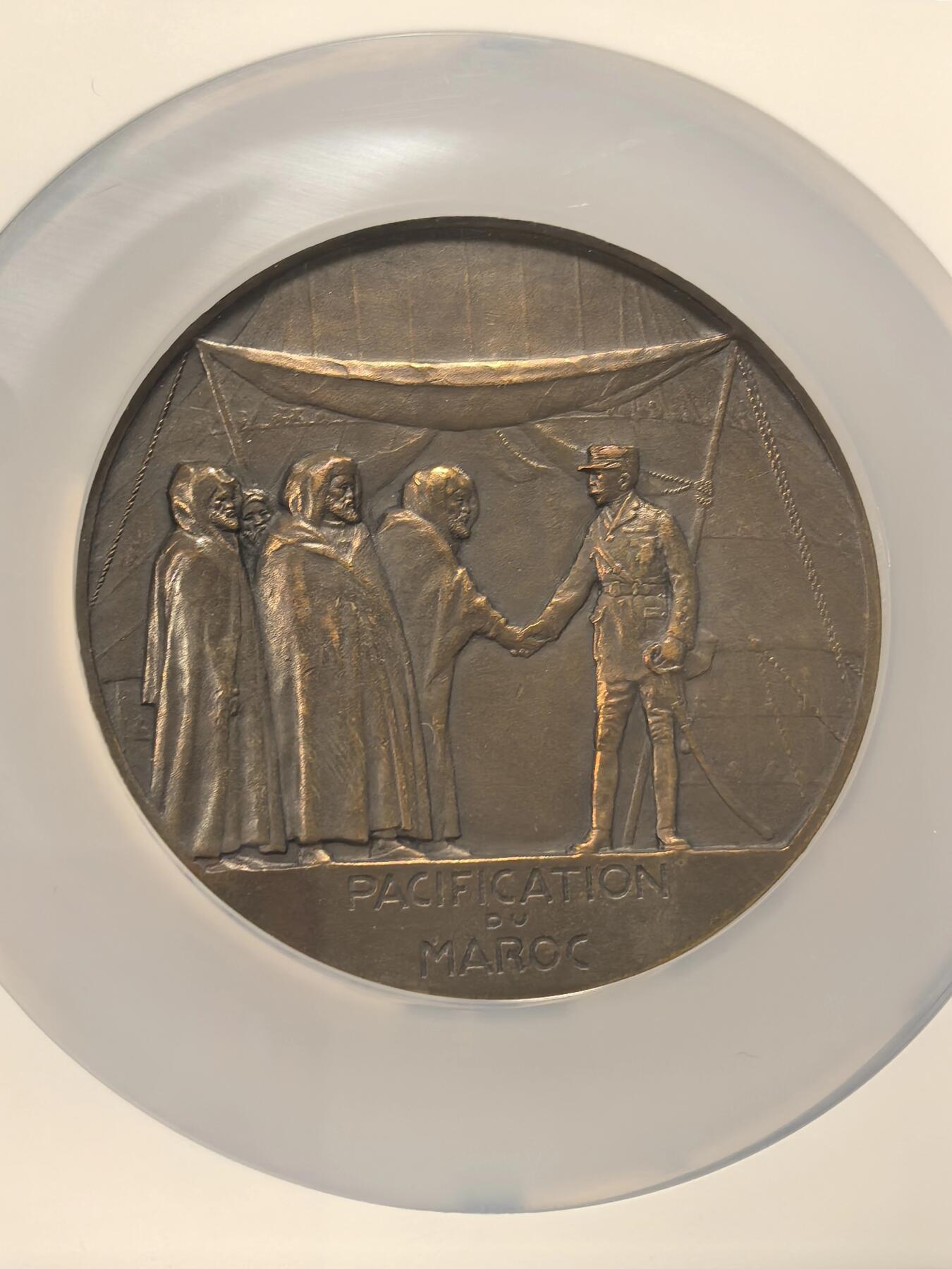 博洋堂“芳菲春韵”3月精品大拍专场暨第166期（全场包邮） NGC MS63BN 法国1935年摩洛哥和平纪念大铜章，68mm大尺寸