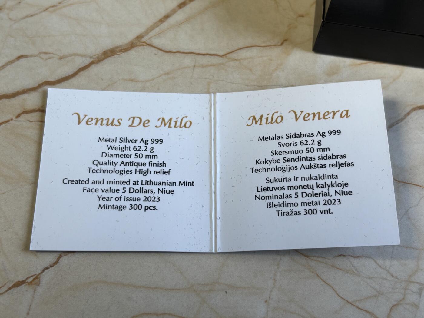 第195期拍卖 纽埃2023年雕塑系列2维纳斯2盎司高浮雕仿古银币,999银，发行500枚