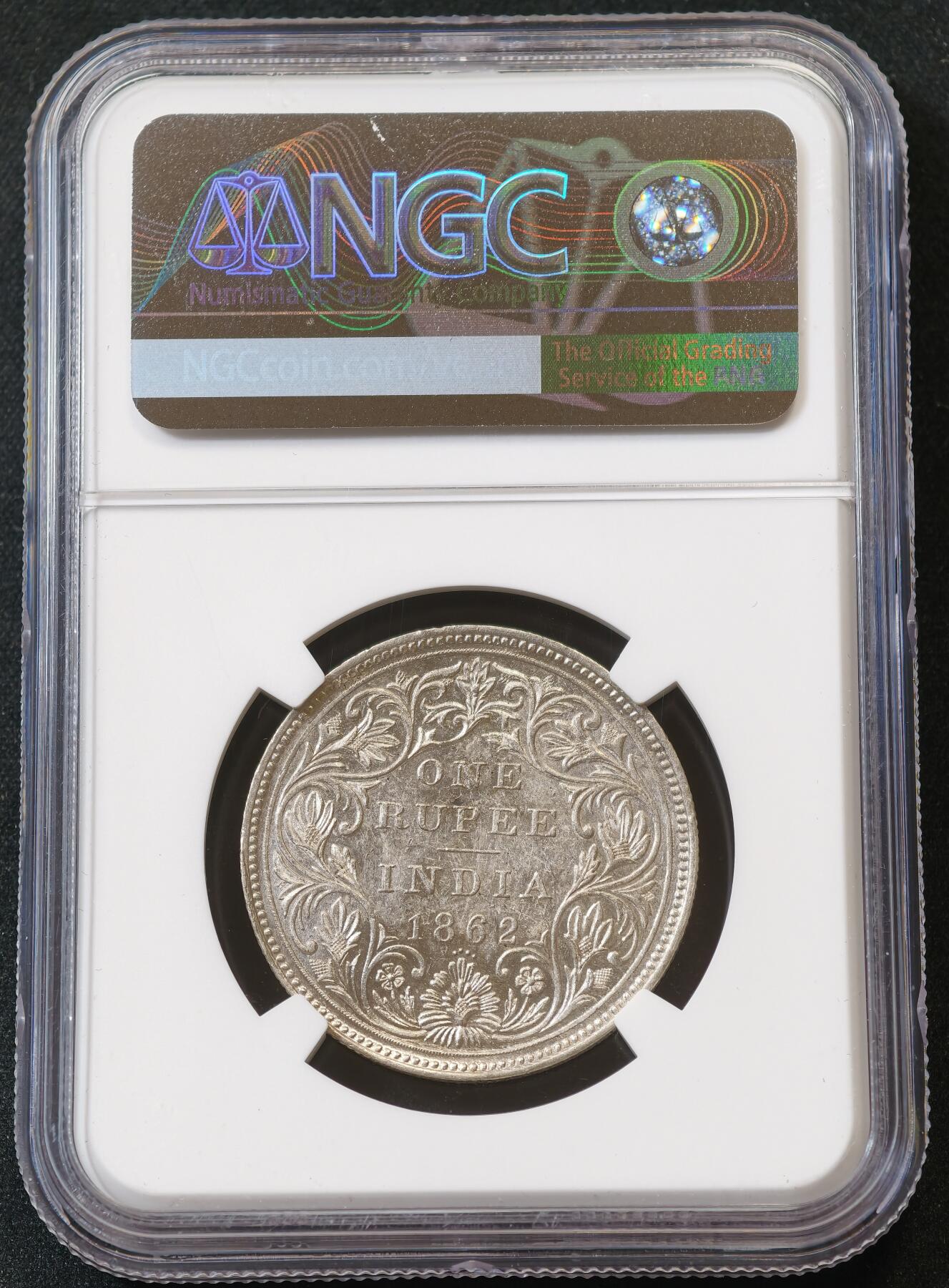 甄臻铺-世界币章拍卖（第56期），送拍享返佣金等优惠多多 NGC-AU58 1862年维多利亚英属印度卢比