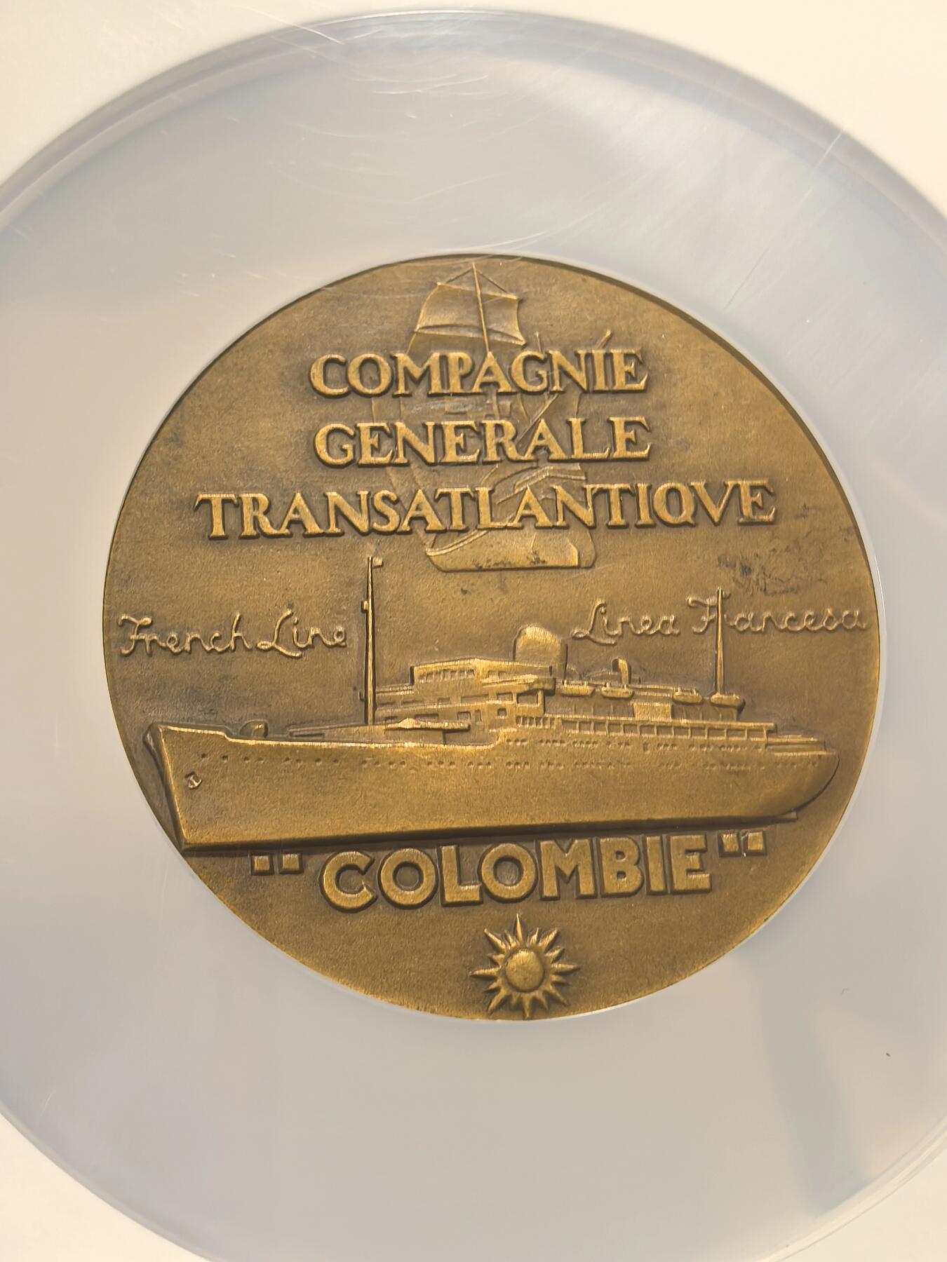 博洋堂“芳菲春韵”3月精品大拍专场暨第166期（全场包邮） NGC MS64BN 法国“哥伦比亚号”邮轮纪念大铜章，属于法属西印度邮船公司，59mm