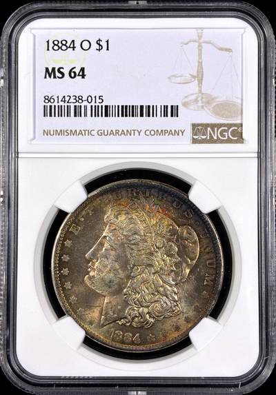 【雨安】【直播拍卖】【第0130期-评级币章】2026-03-28 周六 19:30 (金价981.33, 银价17.11) - [评级美洲] USA 美国 1美元 (1878-1921) 摩根 1884年O  NGC-MS64 原味幻彩五彩包浆