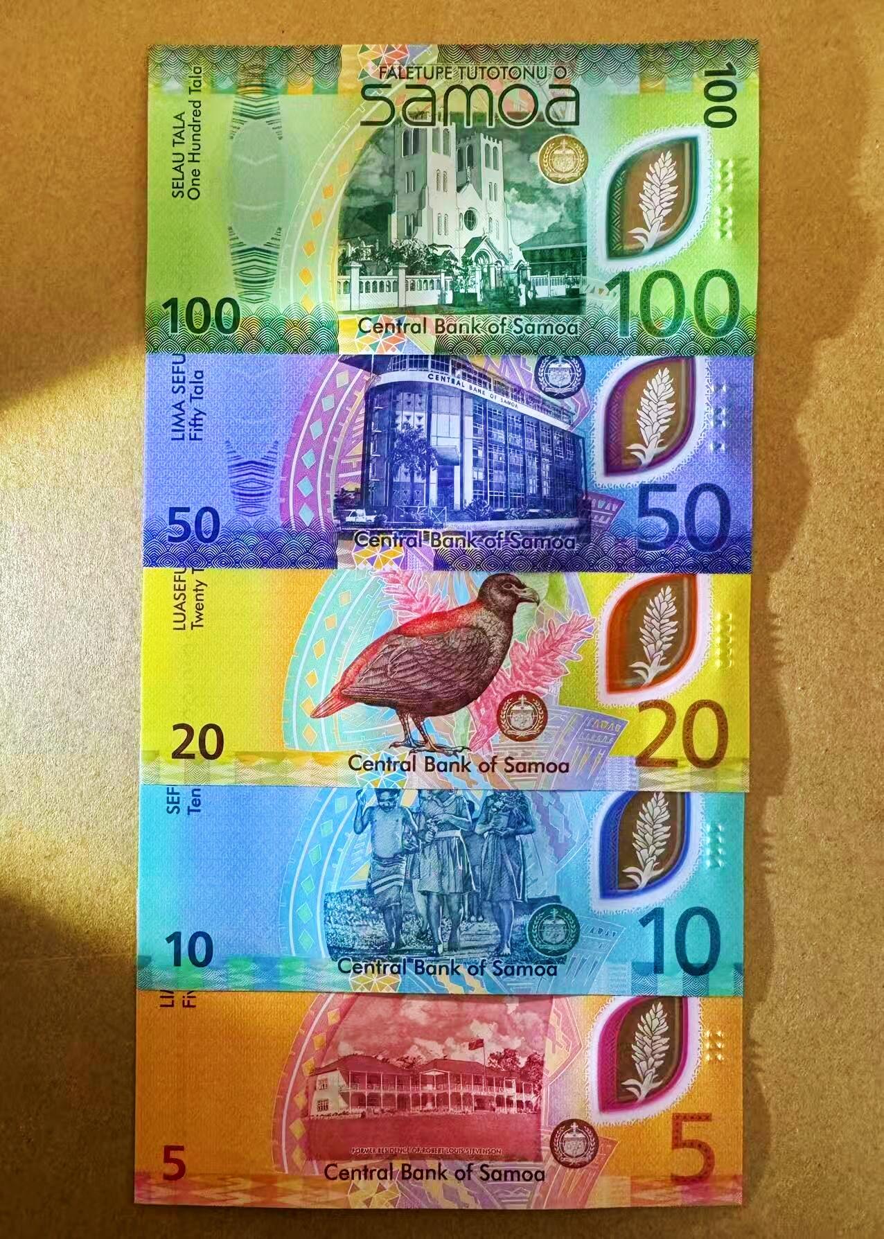 【Blue Auction】世界纸币精拍第799期——18级TOP拍卖/信誉/品质/专业/高效💫 【一组5张首发冠 658全同小号】萨摩亚 新版5-100塔拉 全新UNC 