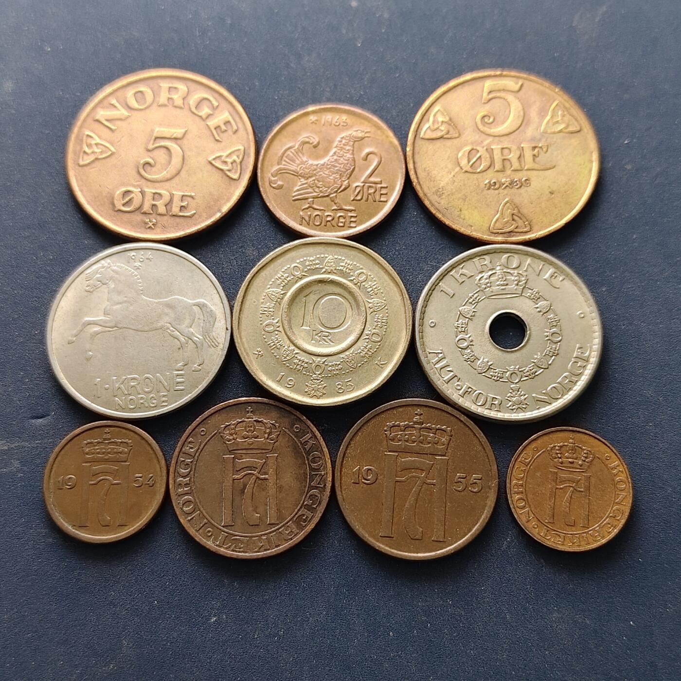 【全场包邮】纯粹捡漏拍514场 挪威1934-1985年散币10枚一组
