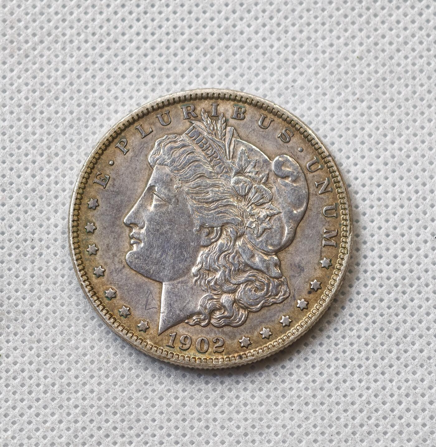 甄臻铺-世界币章拍卖（第56期），送拍享返佣金等优惠多多 1902 美国摩根 0版，浅浅转光，淡紫色包浆