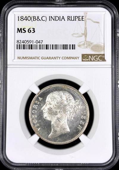 【雨安】【直播拍卖】【第0130期-评级币章】2026-03-28 周六 19:30 (金价981.33, 银价17.11) - [评级亚洲] India 英属印度 1卢比 KM#0458 1840年 维多利亚  NGC-MS63