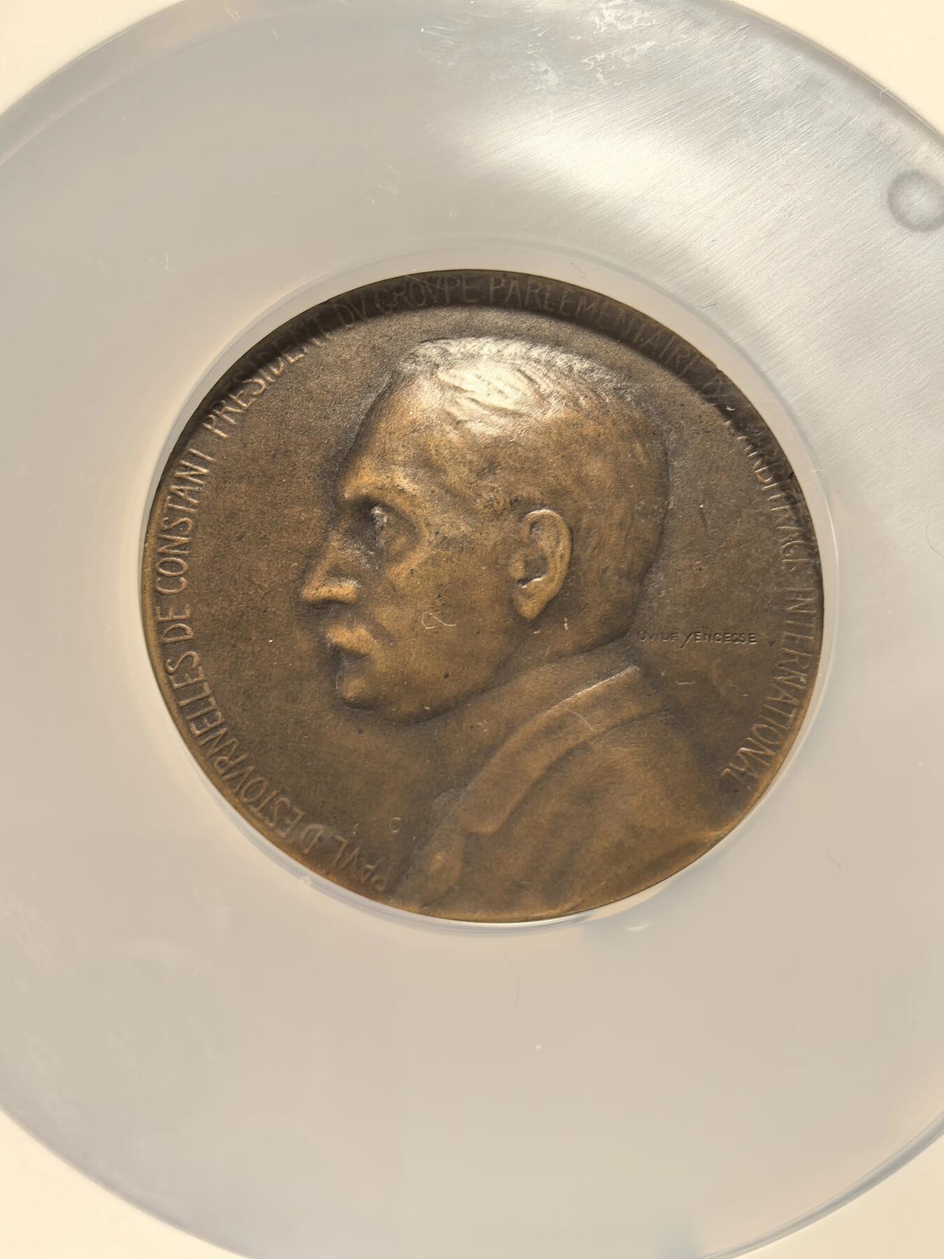 博洋堂“芳菲春韵”3月精品大拍专场暨第166期（全场包邮） NGC MS63BN 法国政治家和外交家保罗·德斯特恩内勒·德·孔斯坦纪念大铜章，50mm