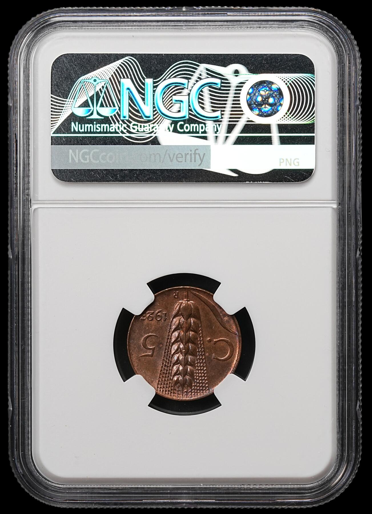 修遠堂世界钱币第109期 NGC MS64BN 1923年意大利5分铜币