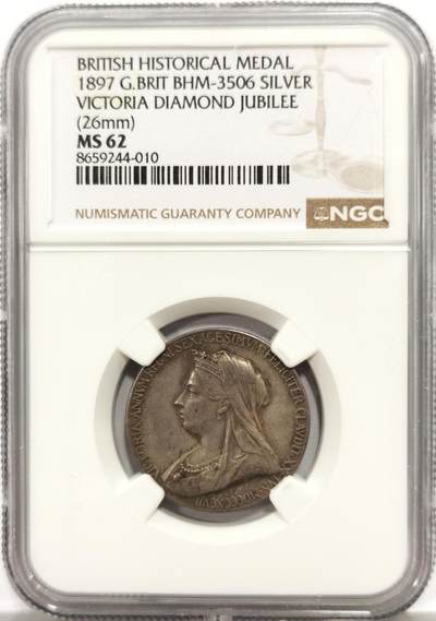 博洋堂“芳菲春韵”3月精品大拍专场暨第166期（全场包邮） - NGC MS62 英国1897年维多利亚女王加冕60周年纪念银章，双面五彩，相当漂亮的包浆。