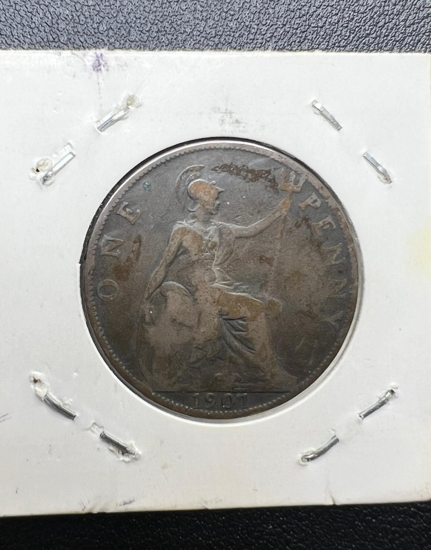 1901 年英国维多利亚女王 1 便士铜币 不列颠女神 西洋古币真品 女王收官年