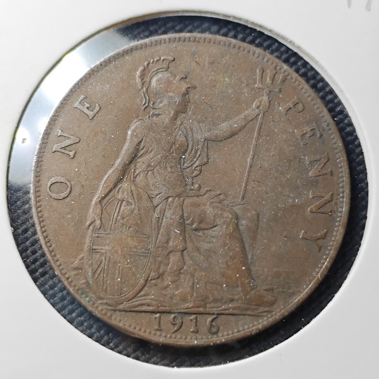 KK钱币收藏小铺  第406期 2月预留时间 周末发货 1916英国1便士铜币  