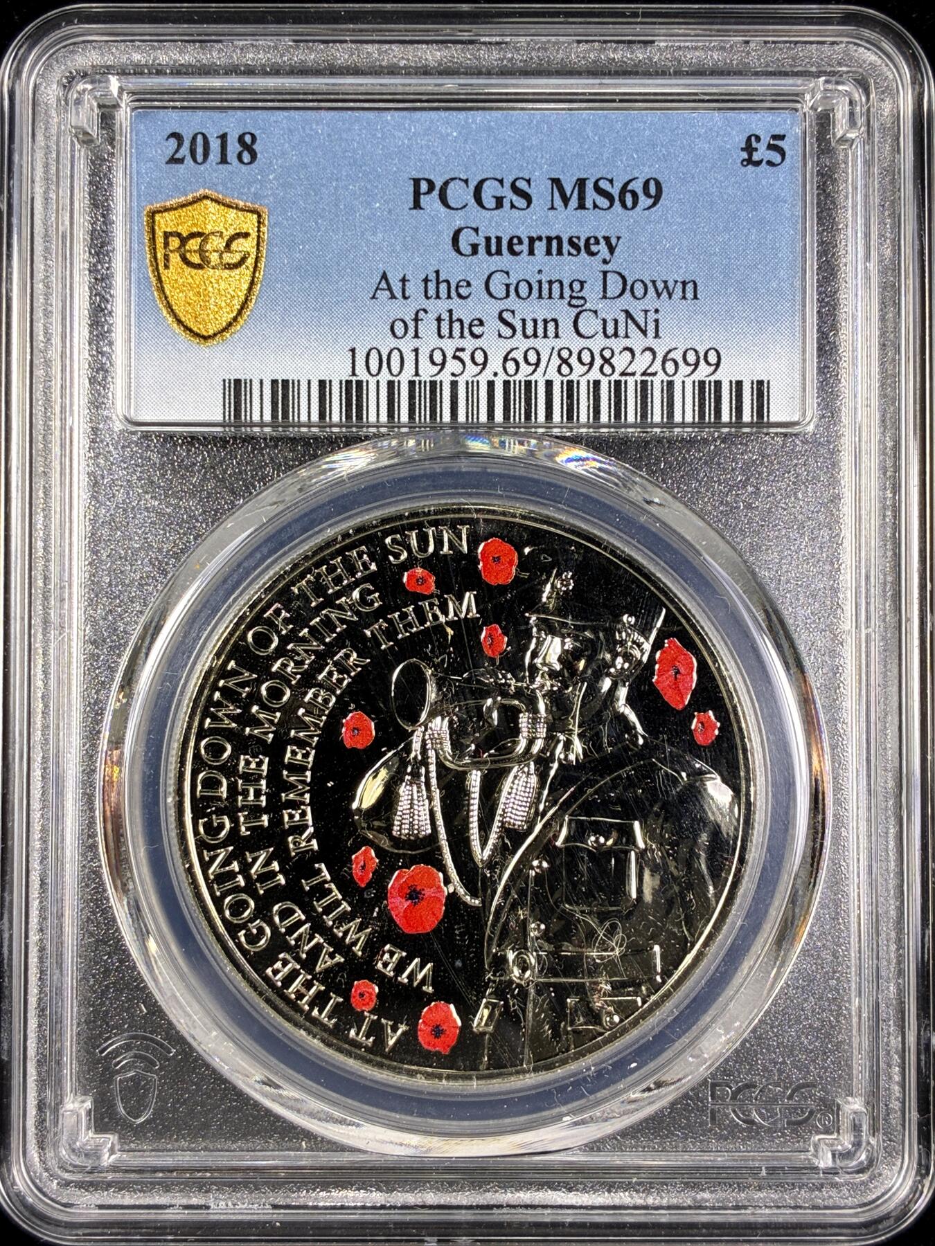 【雨安】【直播拍卖】【第0130期-评级币章】2026-03-28 周六 19:30 (金价981.33, 银价17.11) [评级现代] Guernsey 根西 5镑 2018年  PCGS-MS69