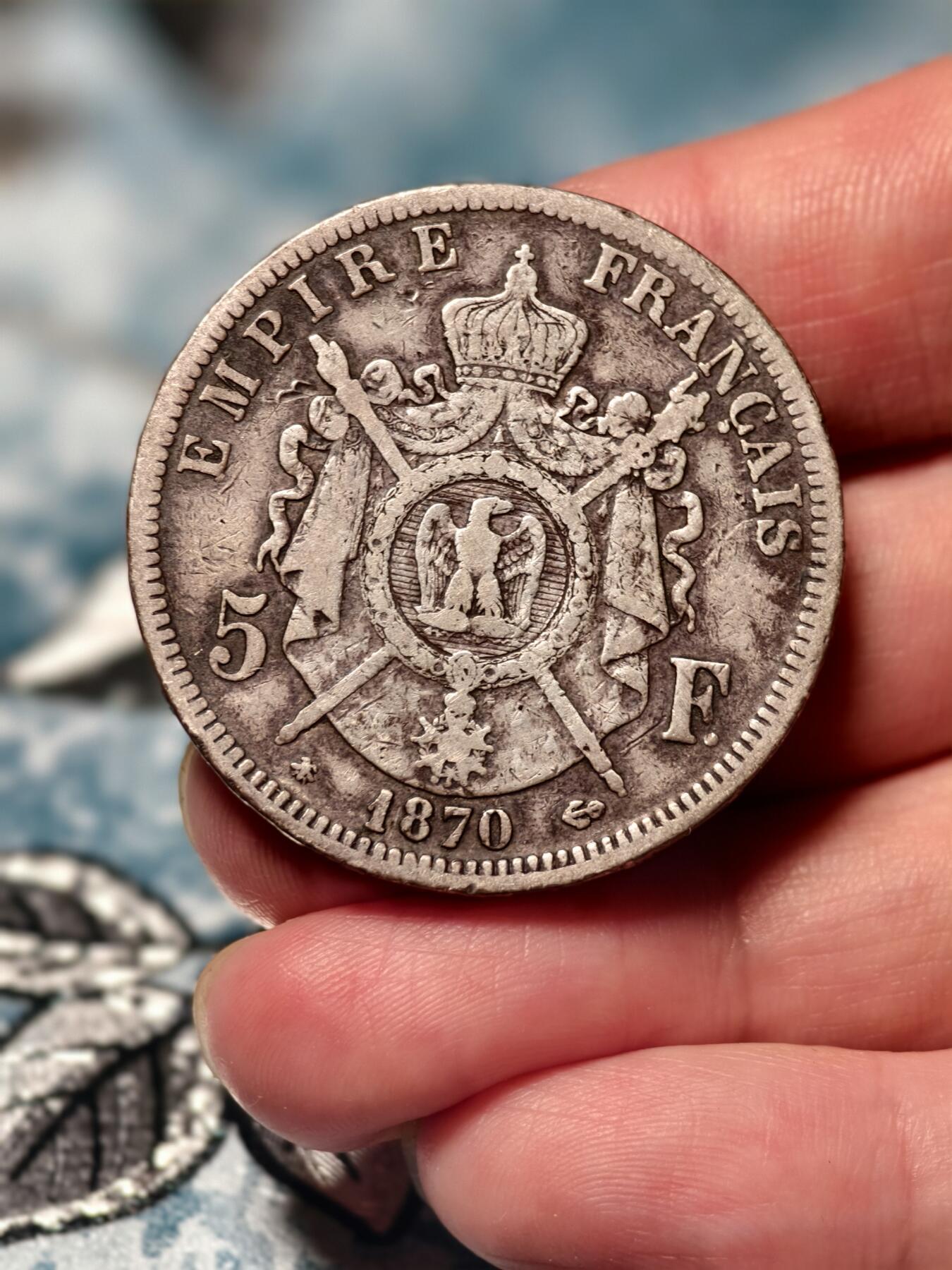 抚柳草堂-第十九期章牌钱币  奖章勋章限时免佣 满百包邮 放漏专场 1870法国拿破仑三世5法郎大银币 重24.4g 流通好品老包浆厚重