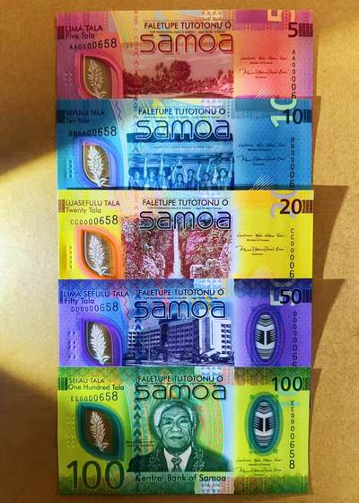 【Blue Auction】世界纸币精拍第799期——18级TOP拍卖/信誉/品质/专业/高效💫 - 【一组5张首发冠 658全同小号】萨摩亚 新版5-100塔拉 全新UNC 