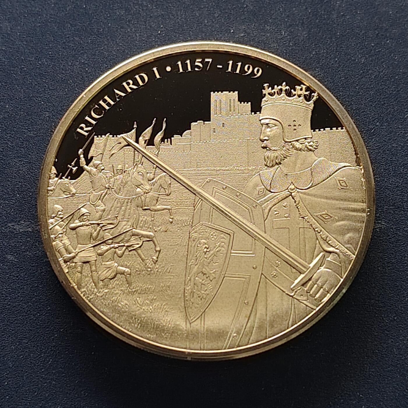 【全场包邮】纯粹捡漏拍515场 库克群岛2019年1元英国统帅系列十字军东征理查一世“狮心王理查”精制镀金加厚50克纪念币