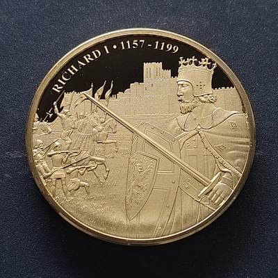 【全场包邮】纯粹捡漏拍515场 - 库克群岛2019年1元英国统帅系列十字军东征理查一世“狮心王理查”精制镀金加厚50克纪念币