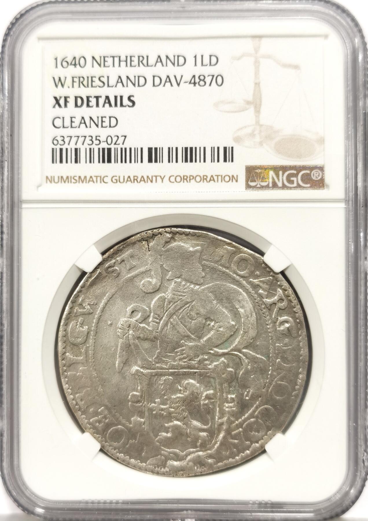 博洋堂“芳菲春韵”3月精品大拍专场暨第166期（全场包邮） NGC XF 荷兰西弗里斯兰省1640年武士狮子大银币，常见普遍弱打，这枚人像与狮子细节打的不错