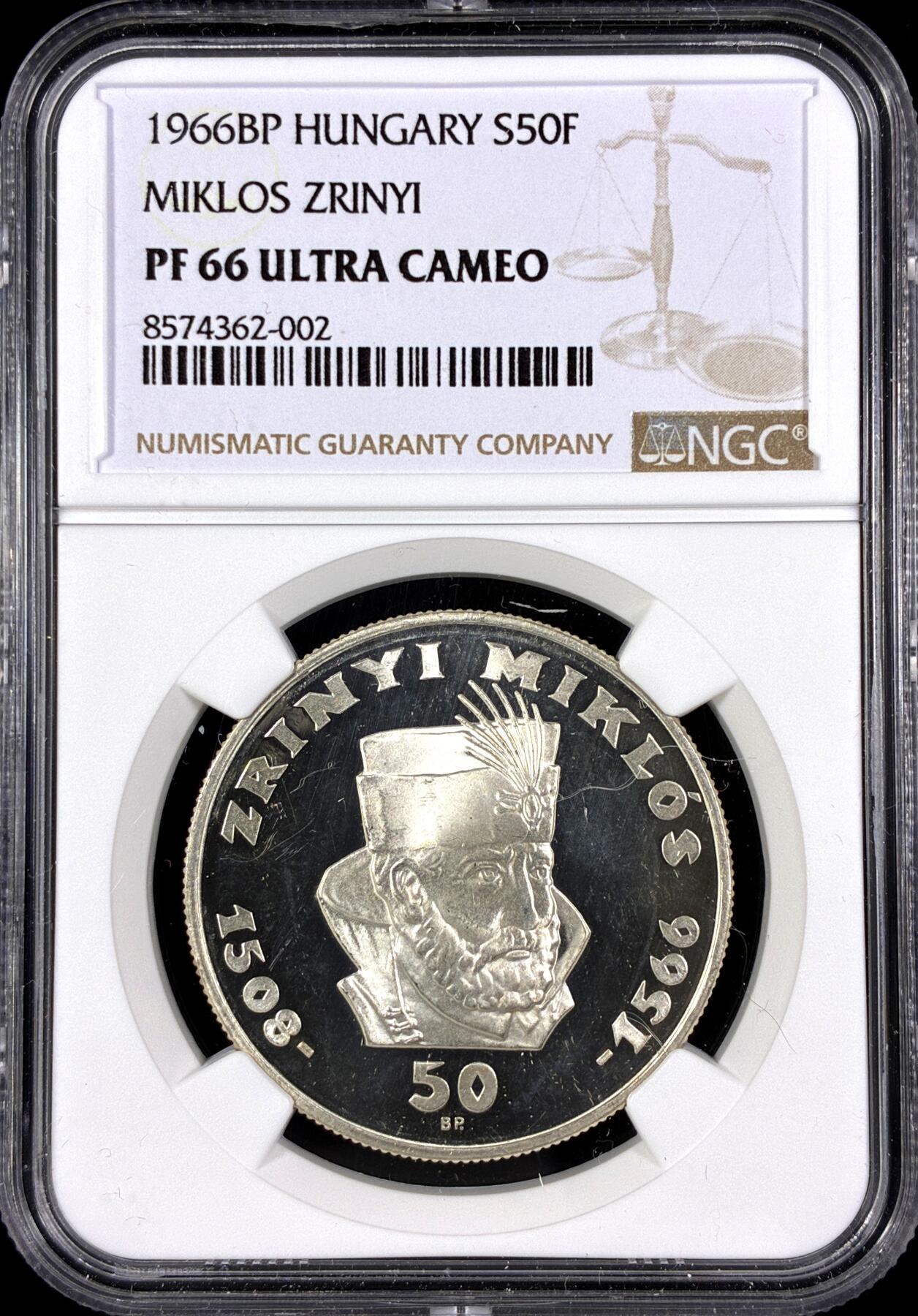【雨安】【直播拍卖】【第0130期-评级币章】2026-03-28 周六 19:30 (金价981.33, 银价17.11) [评级欧洲] Hungary 匈牙利 50福琳 1966年 米克洛什·兹里尼 Miklos Zrinyi NGC-PF66UC 精制币