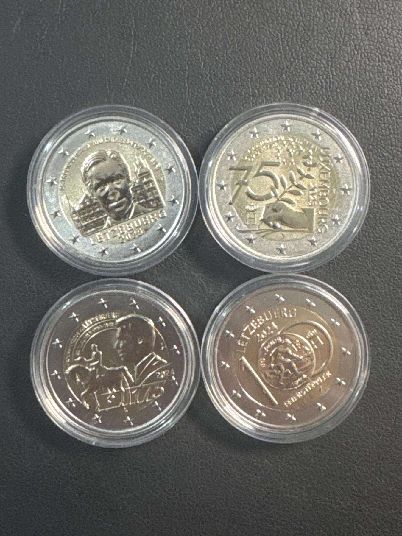 ❤️【币观天下】❤️ 第346期钱币拍卖场- 2026.3.27周五晚上6点半场 长期征集拍品  卢森堡 2024-2025 4枚2欧元反向精制纪念币 豪华木盒装带证书 发行量仅2500套