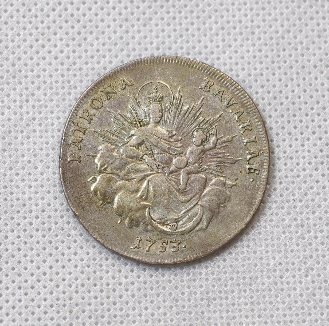 甄臻铺-世界币章拍卖（第56期），送拍享返佣金等优惠多多 德国 1753年 巴伐利亚圣母抱婴 半泰勒 较少见的圣母抱婴辅币 早期年份