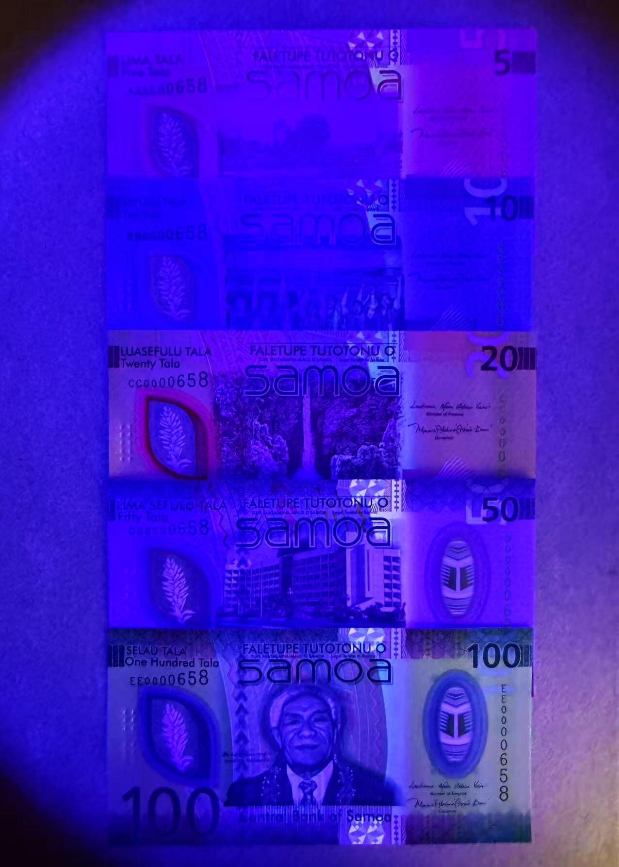 【Blue Auction】世界纸币精拍第799期——18级TOP拍卖/信誉/品质/专业/高效💫 【一组5张首发冠 658全同小号】萨摩亚 新版5-100塔拉 全新UNC 