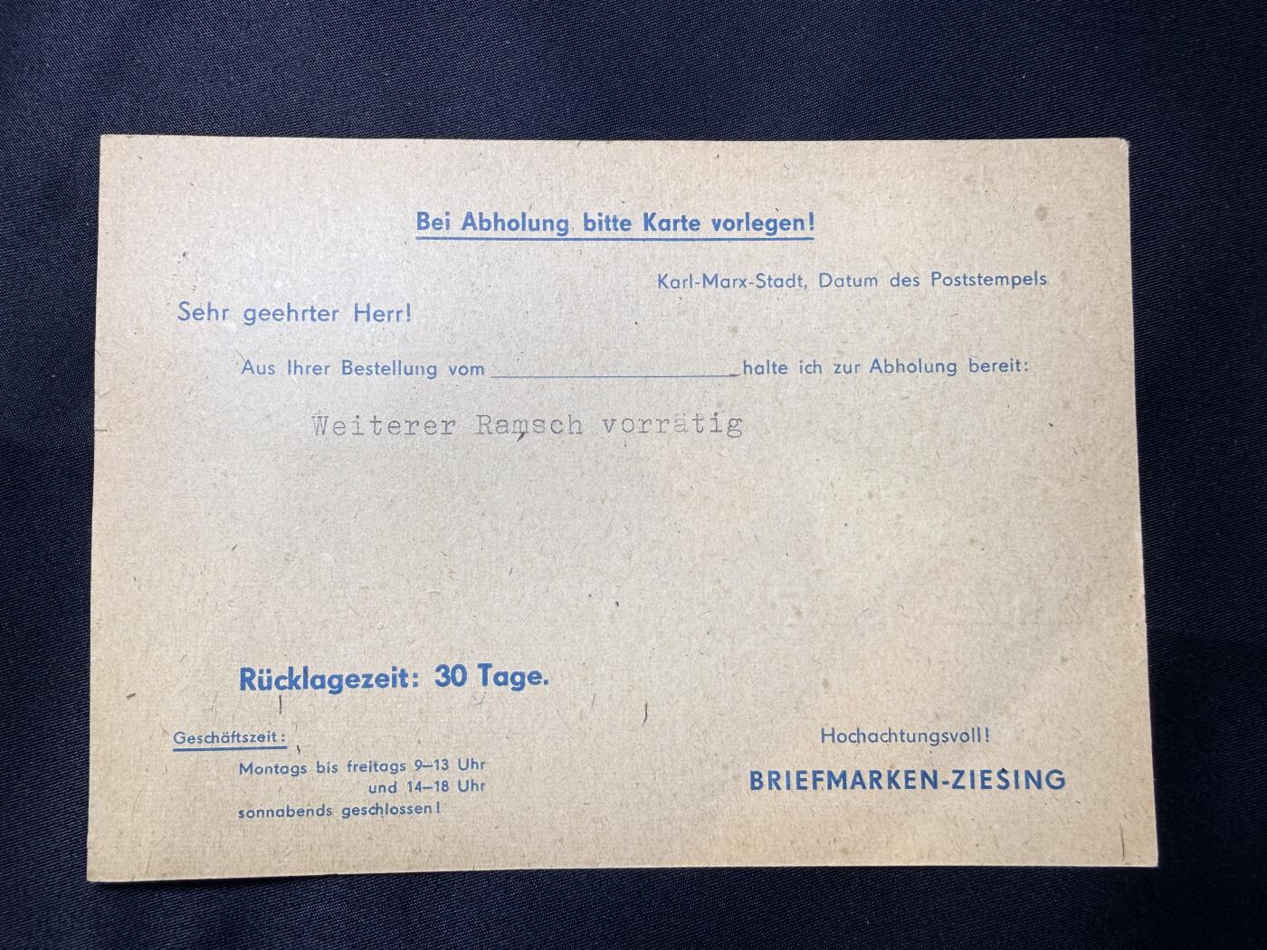 云宸嘉赏-勋臻文献佳藏优品精选场次（低佣 转发佣金红包） 卡尔马克思城--邮票商订单（标准业务凭证）  全文翻译见简介