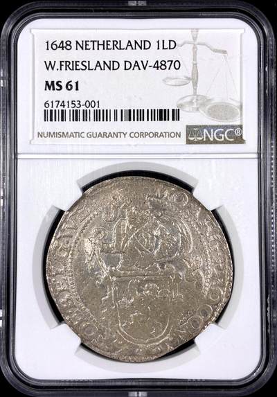【雨安】【直播拍卖】【第0130期-评级币章】2026-03-28 周六 19:30 (金价981.33, 银价17.11) - [评级欧洲] Netherlands 荷兰 共和国 狮子泰勒 西弗里斯兰省 1648年  NGC-MS61 图案清晰, 尤其狮子深俊, 非常难得, 近400年的半机制币出分异常难得