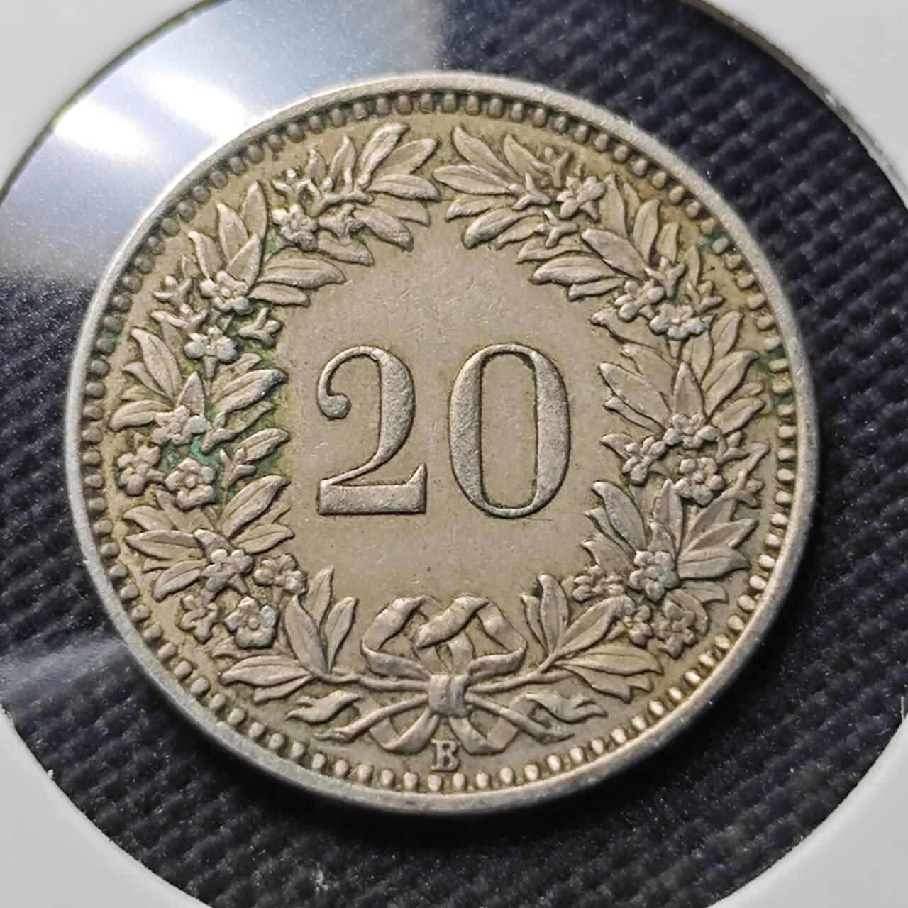 KK钱币收藏小铺  第406期 2月预留时间 周末发货 1953瑞士20分 