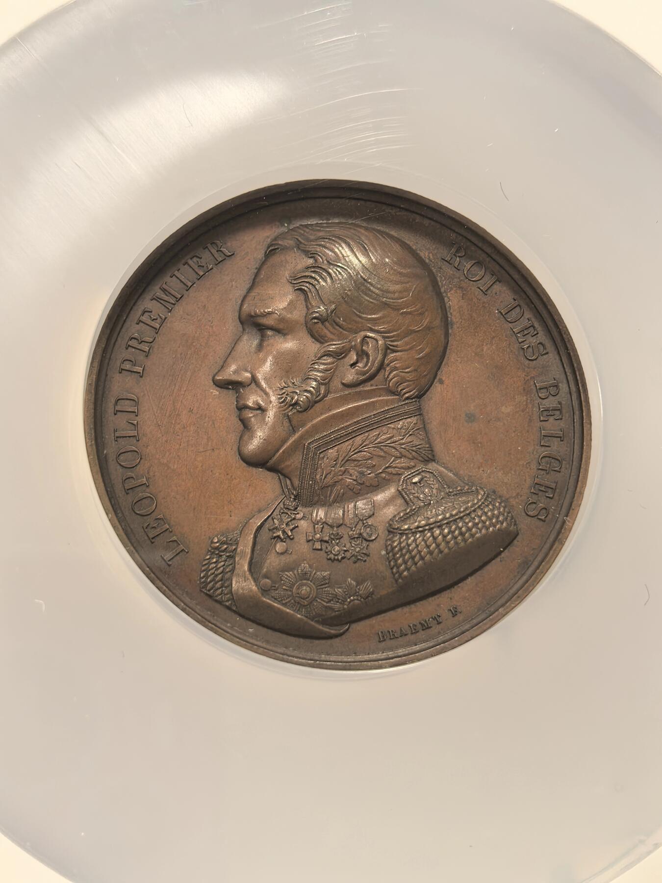 博洋堂“芳菲春韵”3月精品大拍专场暨第166期（全场包邮） NGC MS62BN 比利时1835年《铁路系统法》颁布及首条铁路开通纪念大铜章，50mm