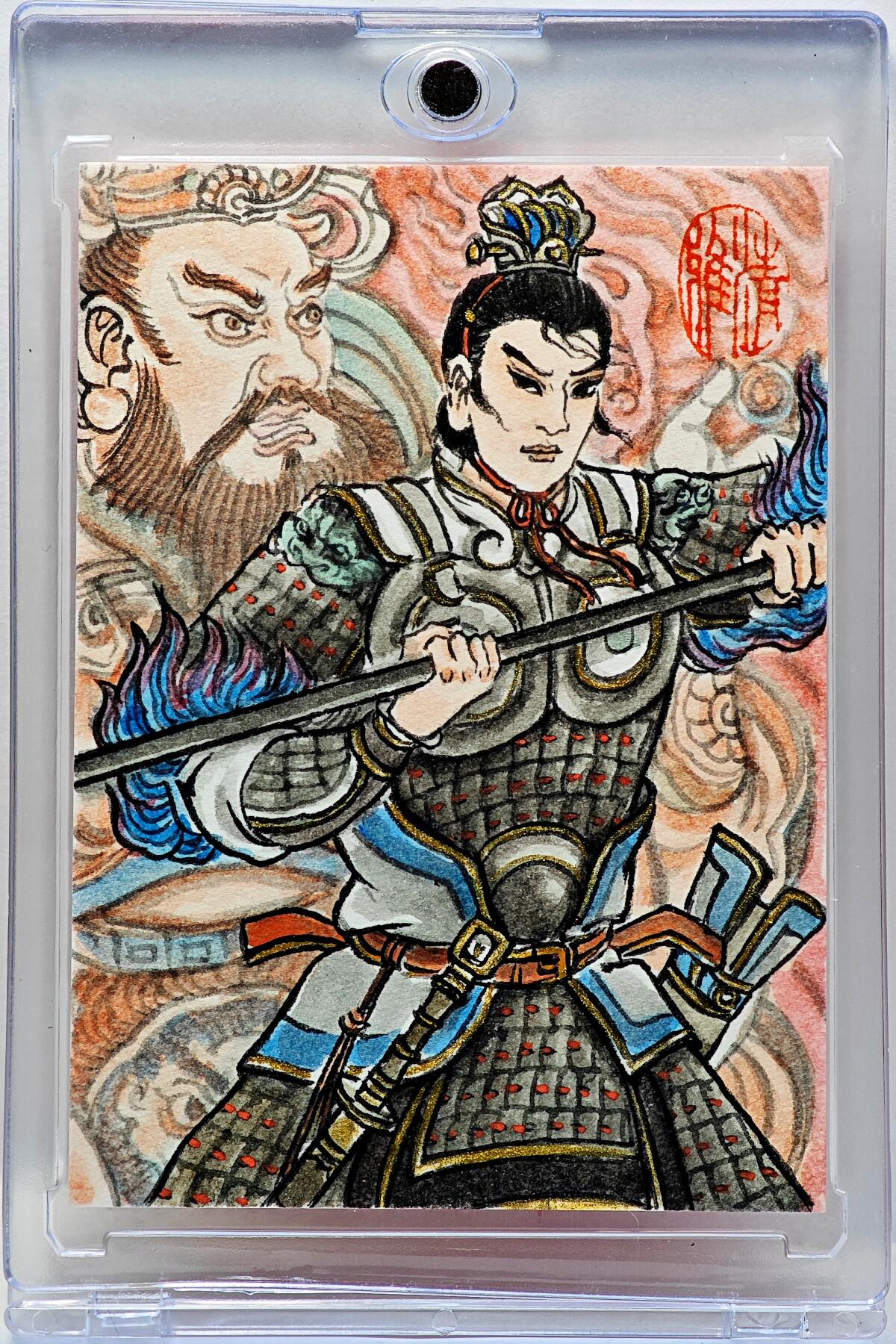 白泽拍卖卡牌手绘专场第34期（花朝去了又春分 草如茵 柳烟新） 2025 卢艺丰手绘卡 罗成  卢艺丰签题 钤印 卡砖封装