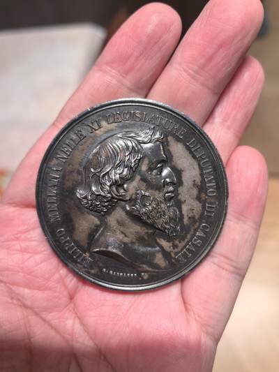 欧洲银章铜章 - 1871年意大利Filippo Mellana纪念银章解读 这是一枚19世纪意大利统一时期的政治纪念银章，95克