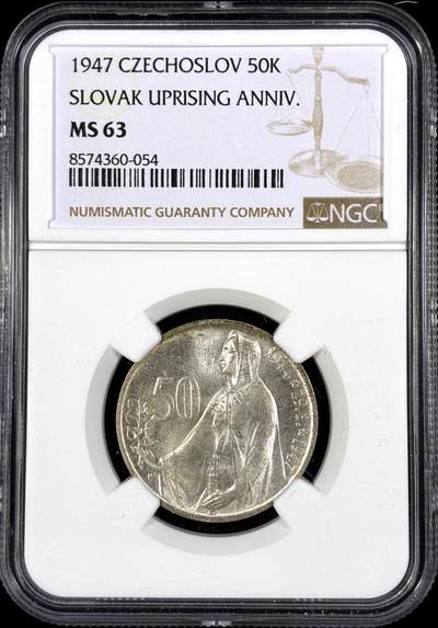 【雨安】【直播拍卖】【第0130期-评级币章】2026-03-28 周六 19:30 (金价981.33, 银价17.11) - [评级欧洲] Czechoslovakia 捷克斯洛伐克 50克朗 1947年  NGC-MS63