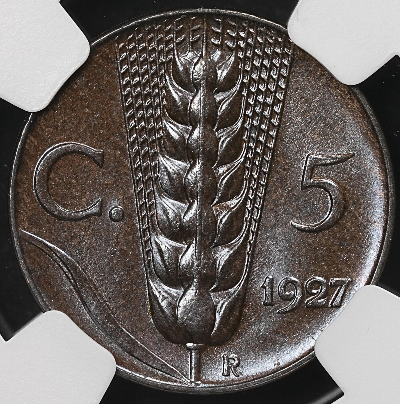 修遠堂世界钱币第109期 NGC MS64BN 1927年意大利5分铜币