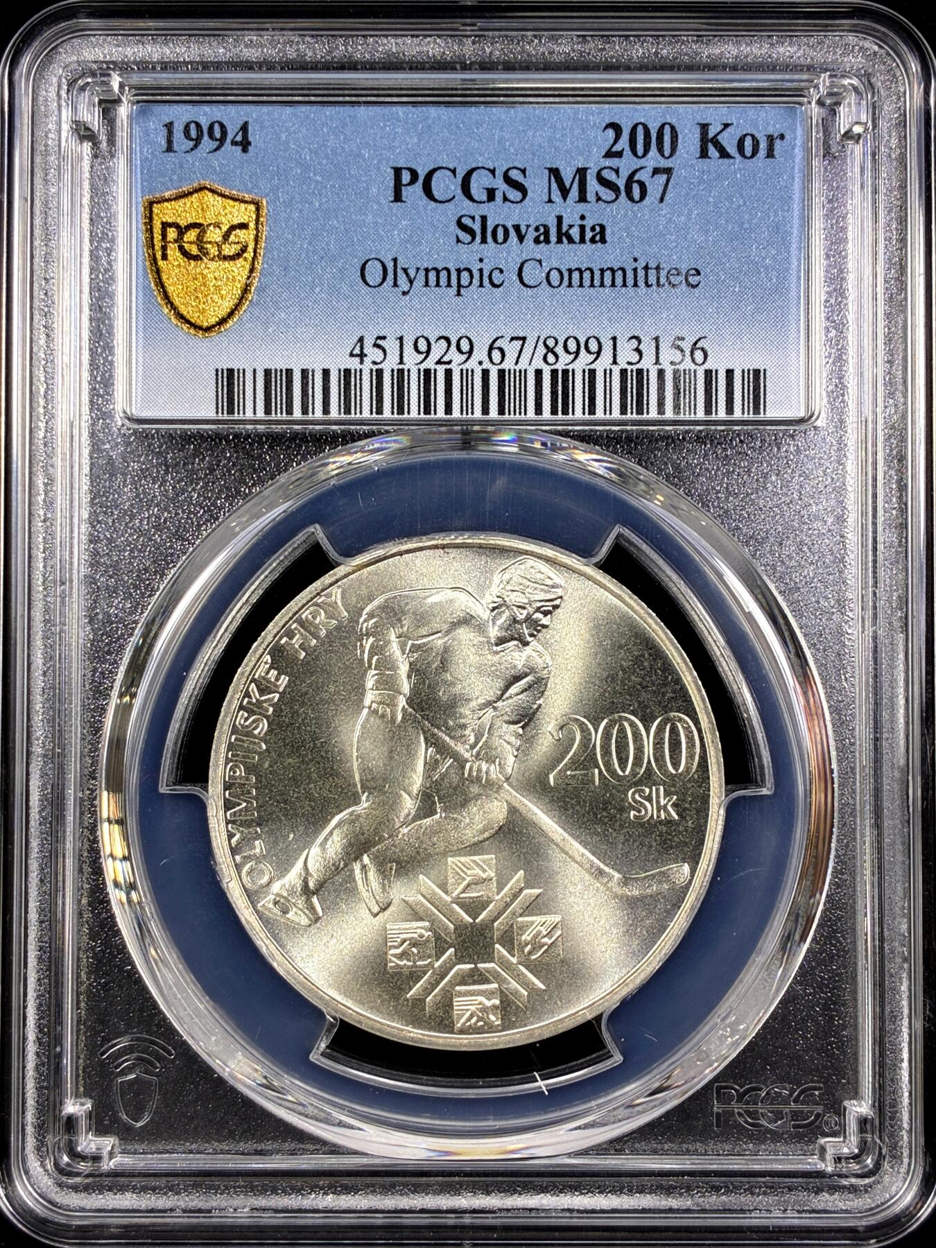 【雨安】【直播拍卖】【第0130期-评级币章】2026-03-28 周六 19:30 (金价981.33, 银价17.11) [评级现代] Slovakia 斯洛伐克 200克朗 1994年 奥运会  PCGS-MS67