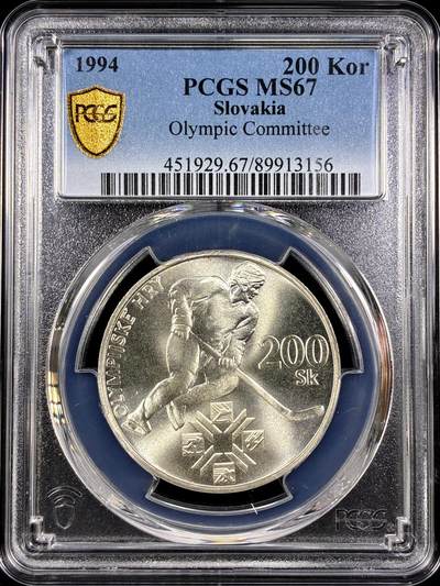 【雨安】【直播拍卖】【第0130期-评级币章】2026-03-28 周六 19:30 (金价981.33, 银价17.11) - [评级现代] Slovakia 斯洛伐克 200克朗 1994年 奥运会  PCGS-MS67