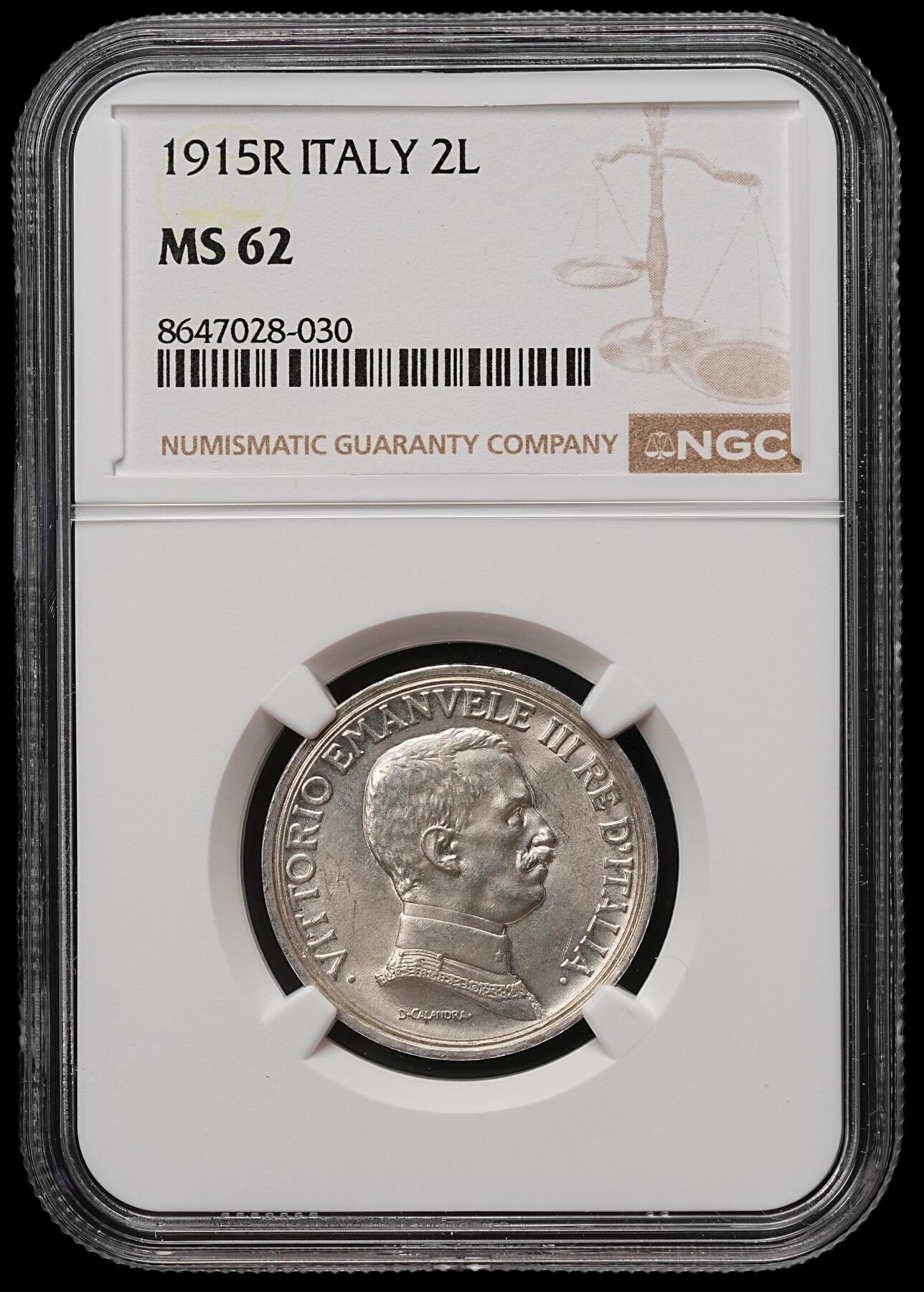 修遠堂世界钱币第109期 NGC MS62 1915年意大利马车2里拉银币