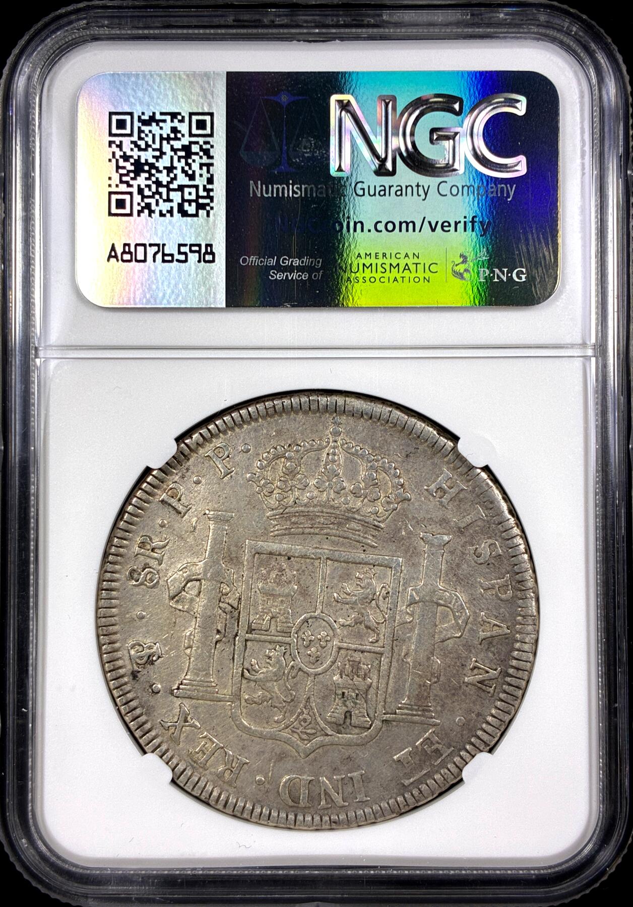 【雨安】【直播拍卖】【第0130期-评级币章】2026-03-28 周六 19:30 (金价981.33, 银价17.11) [评级美洲] Spanish Bolivia 西属玻利维亚 8里亚尔 KM#0073 (1791-1808) 卡洛斯四世  NGC-XF40