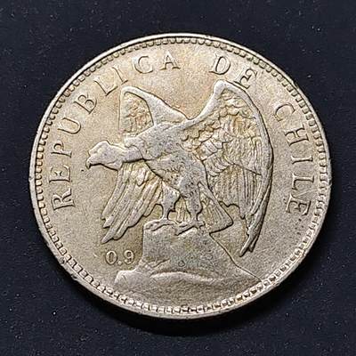 【全场包邮】纯粹捡漏拍515场 - 智利1910年秃鹫1比索银币【31.5毫米12克90%】