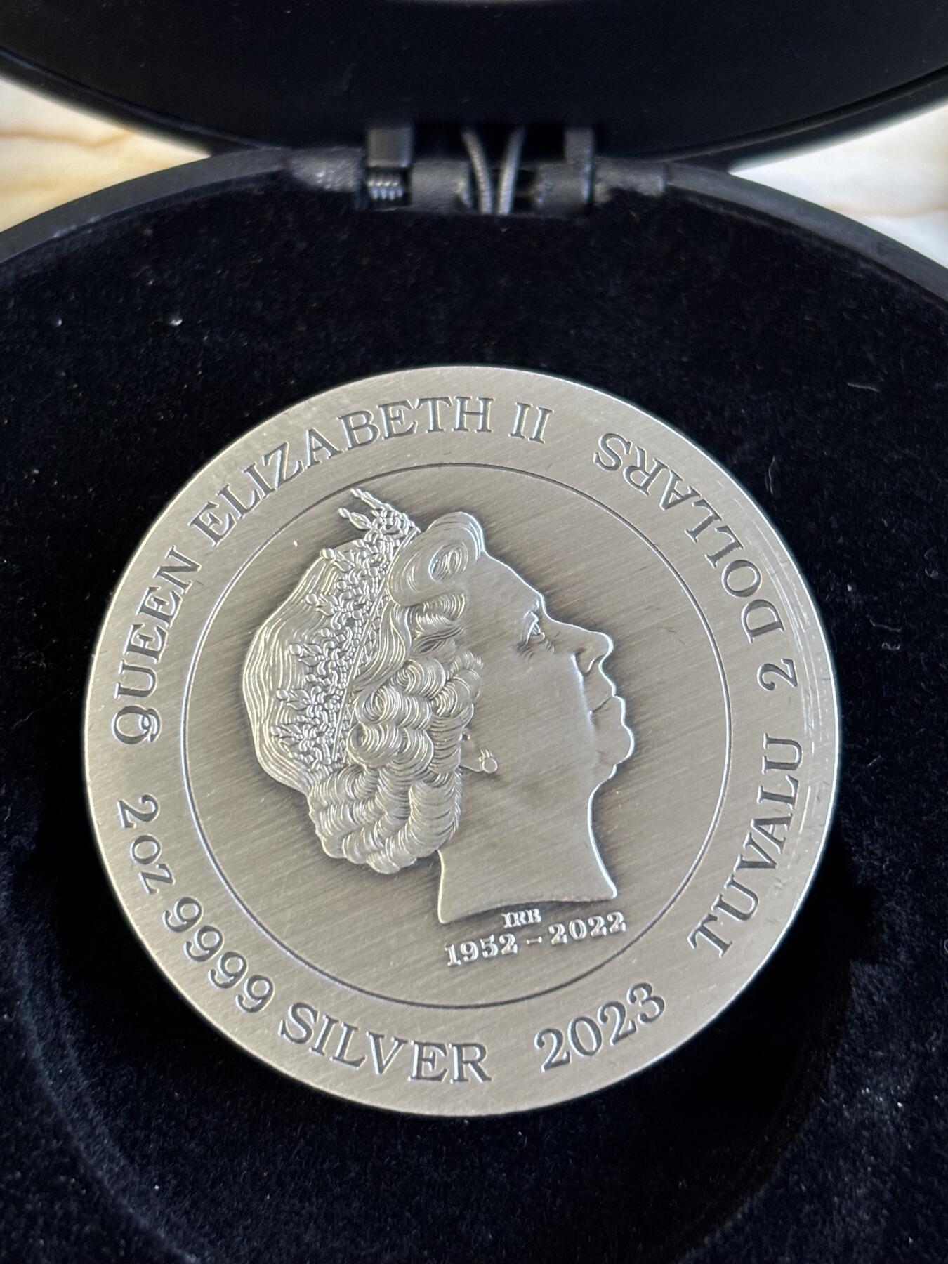 第195期拍卖 图瓦卢2023年幻影2盎司仿古纪念银币发行2000枚，999银，发行2000枚