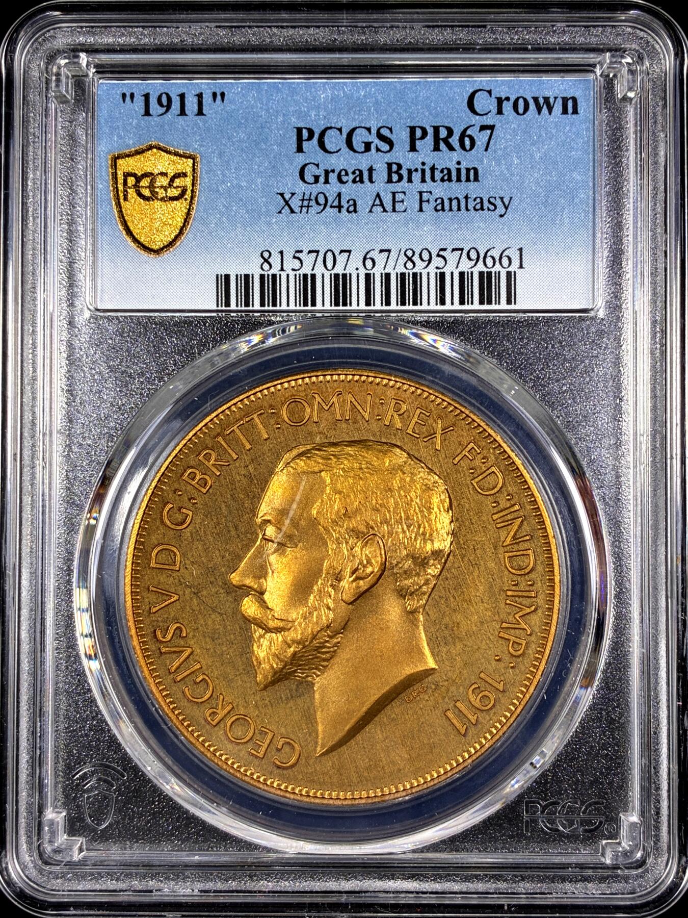 【雨安】【直播拍卖】【第0130期-评级币章】2026-03-28 周六 19:30 (金价981.33, 银价17.11) [评级欧洲] Great Britain 英国 1克朗 1911年 乔治五世 X#94a 精制 PCGS-PR67 精制币