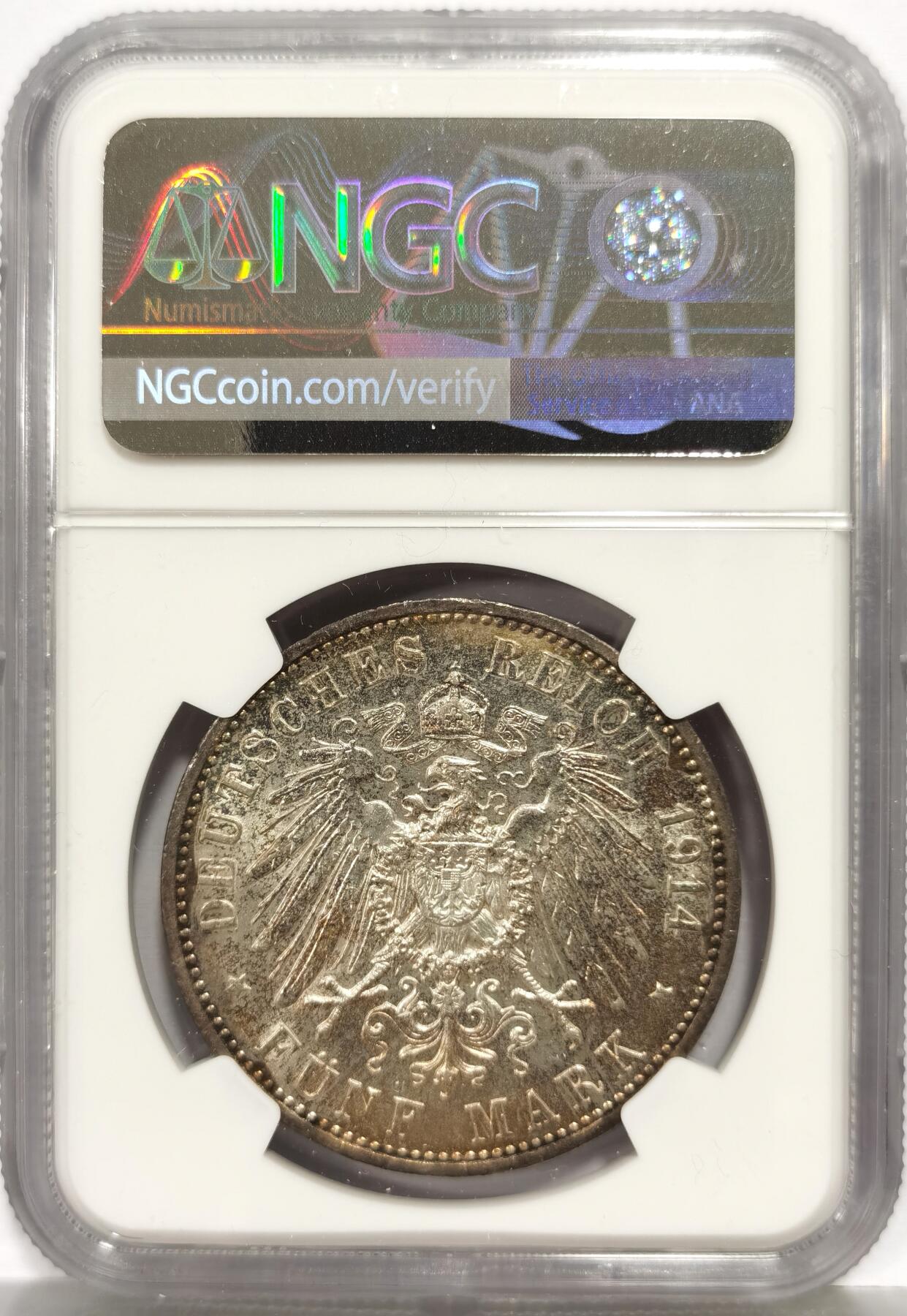 博洋堂“芳菲春韵”3月精品大拍专场暨第166期（全场包邮） NGC MS62 德国普鲁士1914年威廉二世军装5马克银币 浅黄彩光感饱满