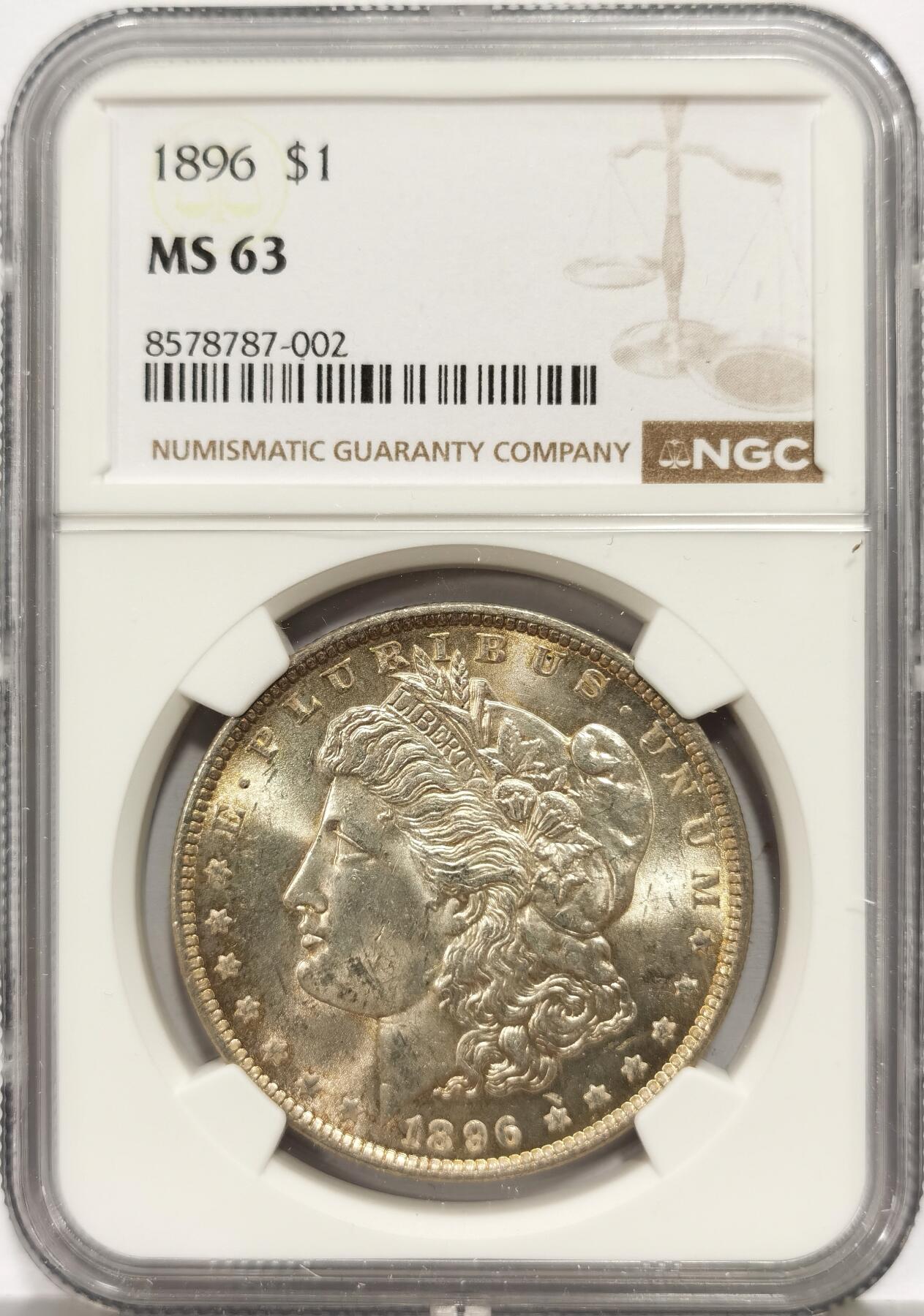 博洋堂“芳菲春韵”3月精品大拍专场暨第166期（全场包邮） NGC MS63 美国1896年摩根1美圆银币 浅黄油彩