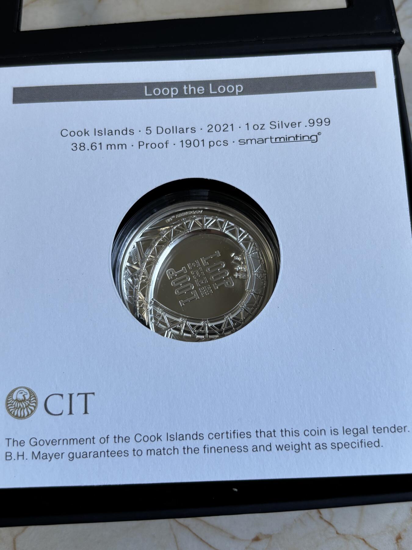 第194期拍卖 库克2021年摩天轮双面高浮雕1盎司纪念银币，999银，发行1901枚